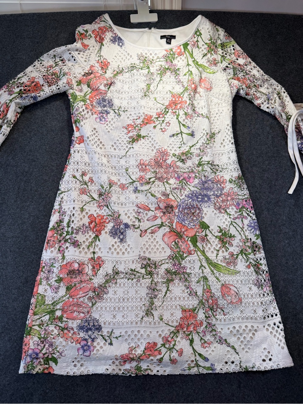 R&K White Eyelet Floral Shift Dress with Pink & Purple Blooms